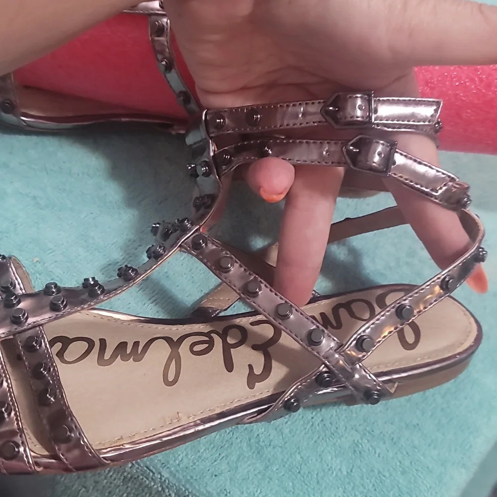 Sam Edelman Berkeley pewter studded gladiator flats open toe sandals 8 - Picture 4 of 9